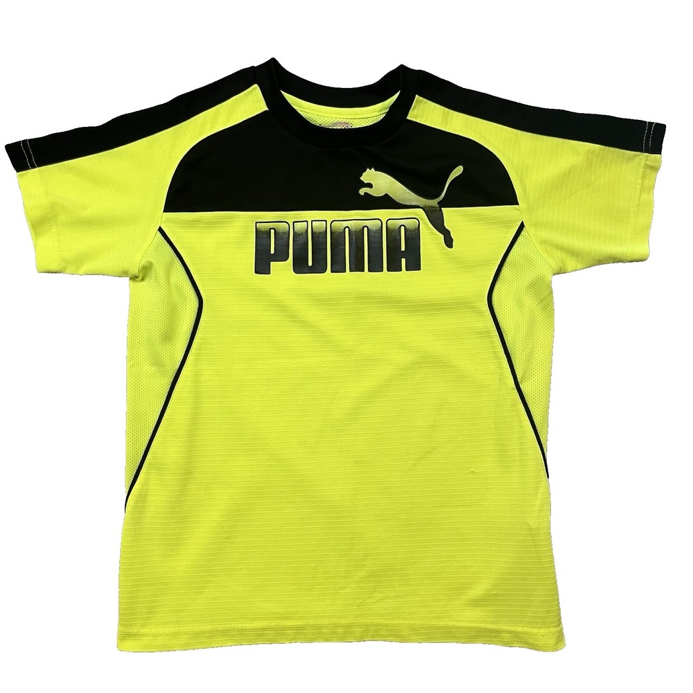 Puma Brand Boy's PUMA Logo Short Sleeve Crew Neck Sport T-Shirt‎ Neon Green